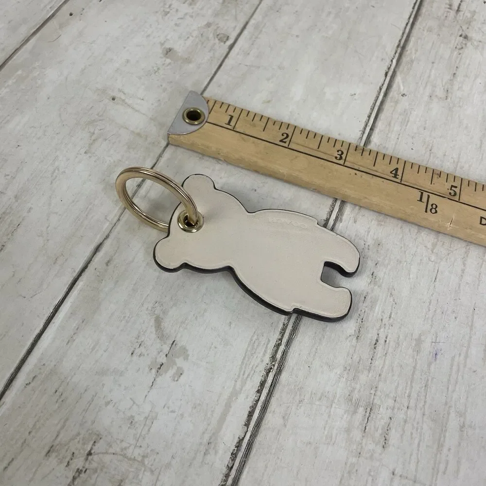 COACH Leather Creamy White Teddy Bear Keychain Purse Charm